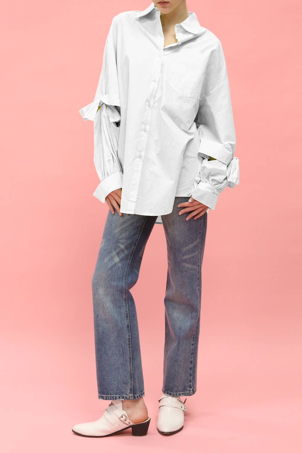 Cutout Elbow Tie Details Long Shirt