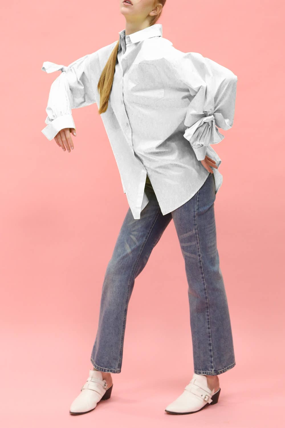 Cutout Elbow Tie Details Long Shirt