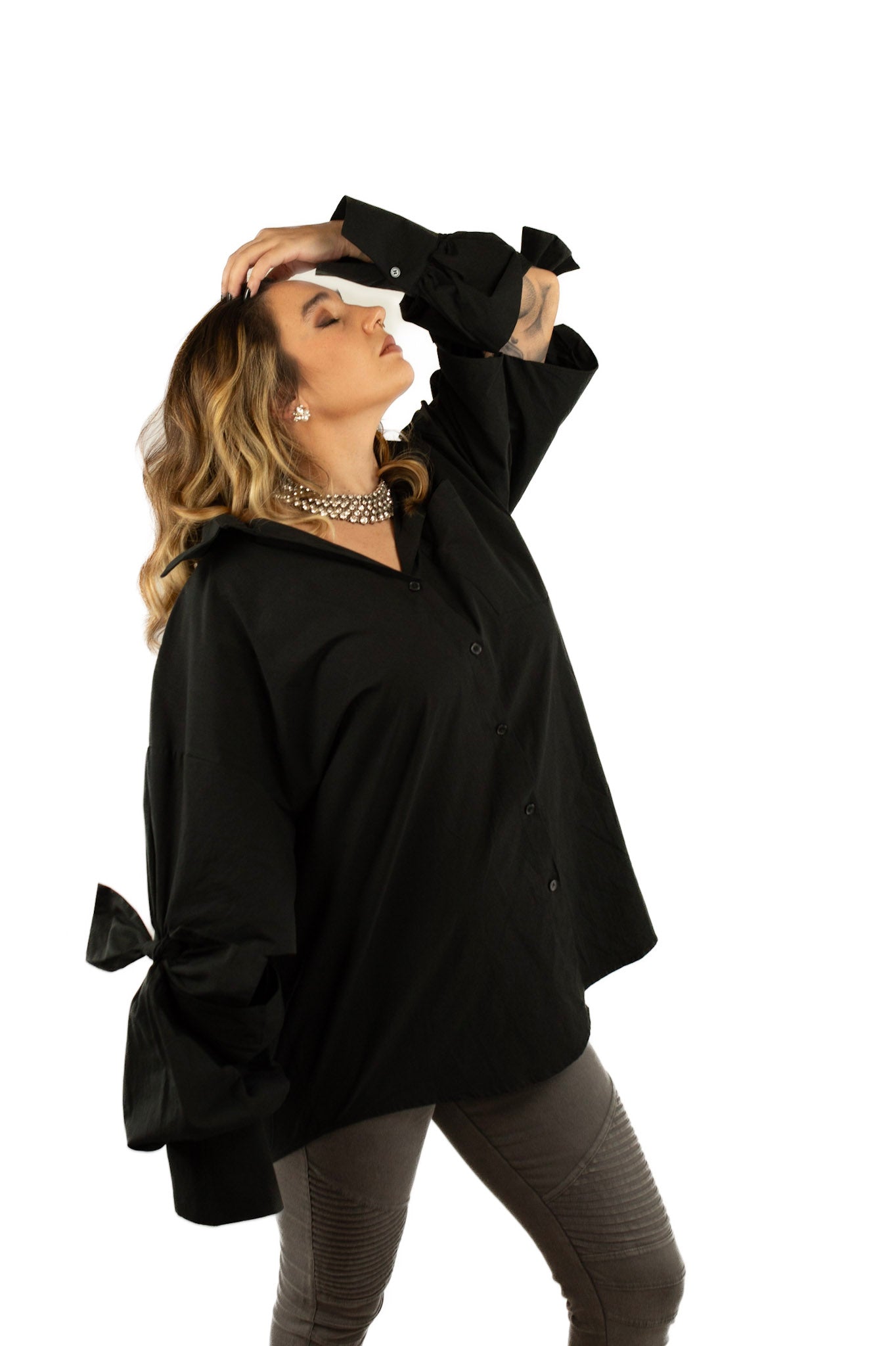 Cutout Elbow Tie Details Long Shirt