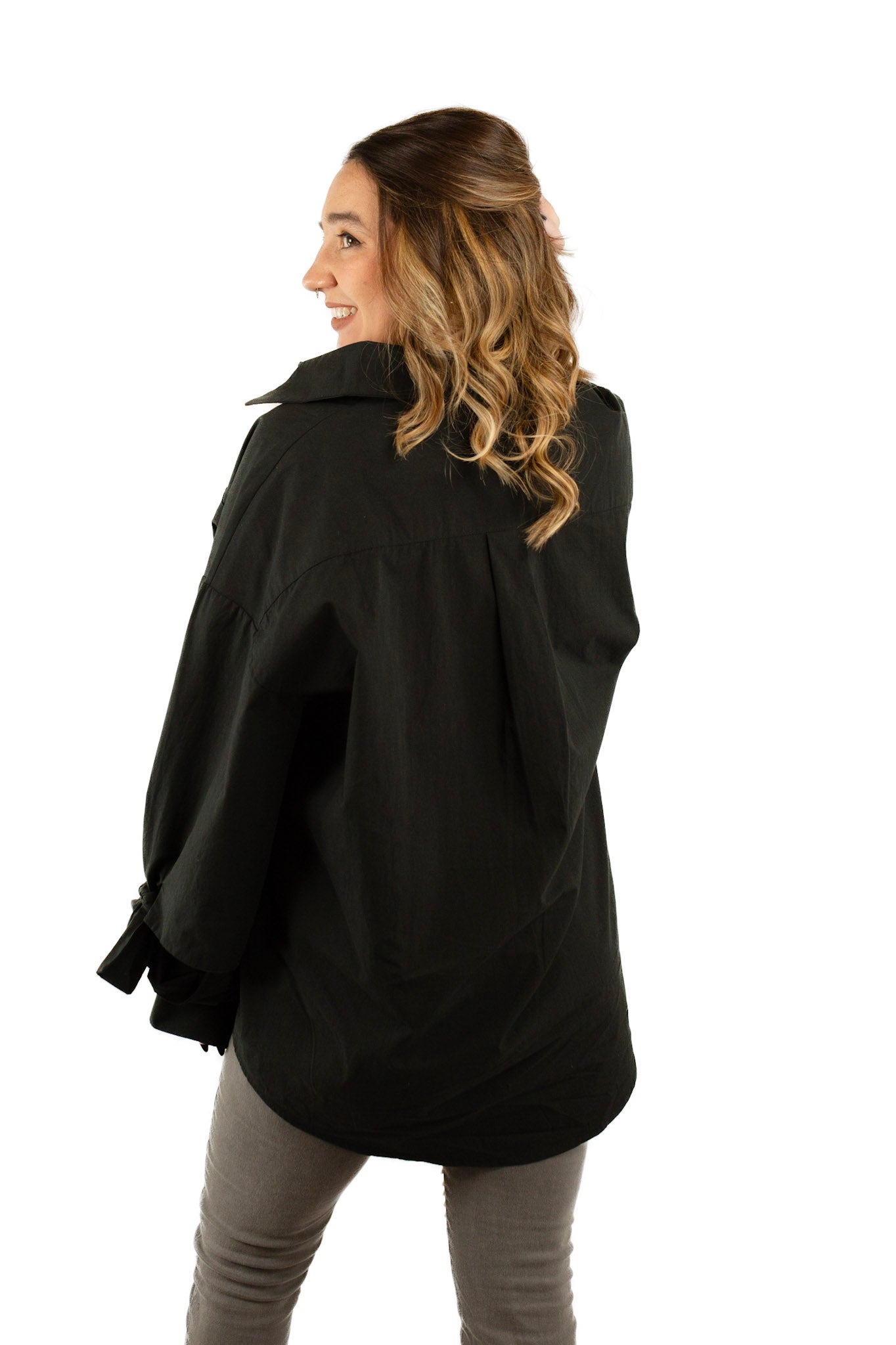 Cutout Elbow Tie Details Long Shirt