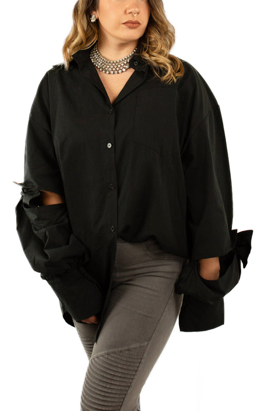 Cutout Elbow Tie Details Long Shirt