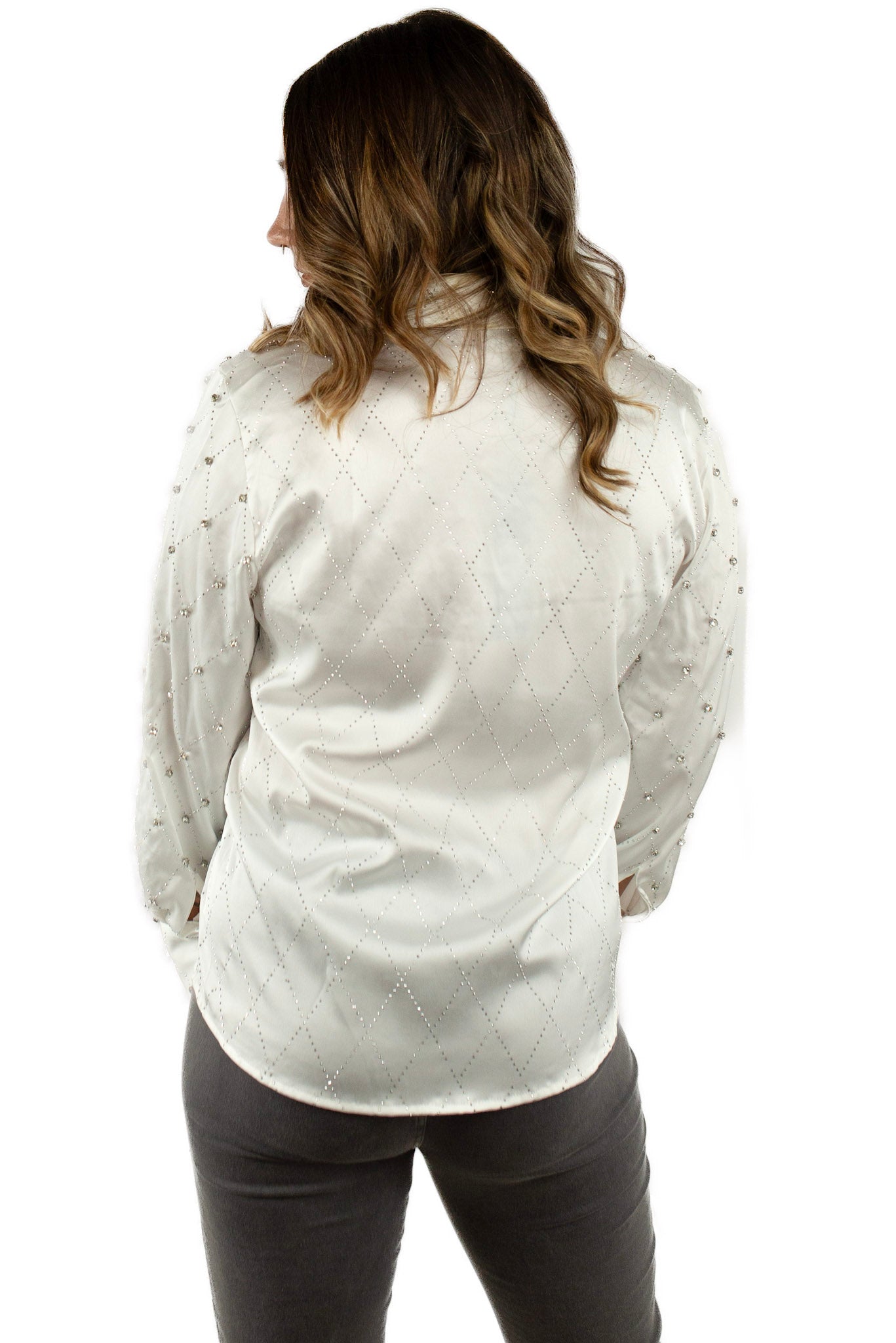 Rhinestone Embellished Satin Blouse
