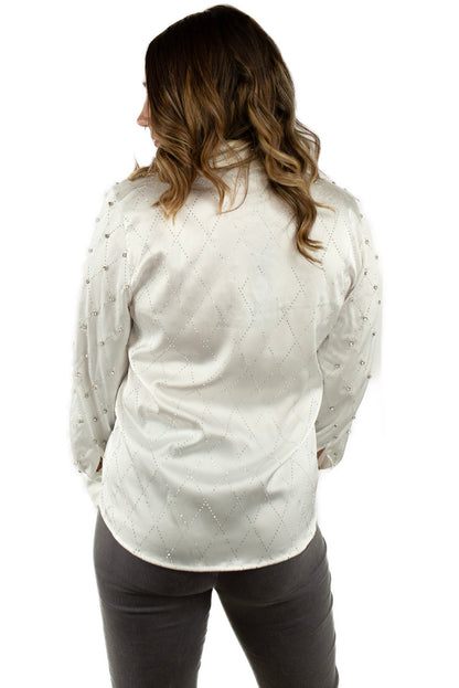Rhinestone Embellished Satin Blouse