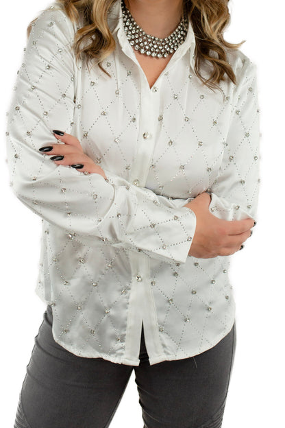 Rhinestone Embellished Satin Blouse