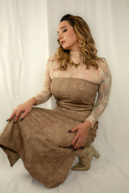 Washed PU Tube Fitted Midi Dress