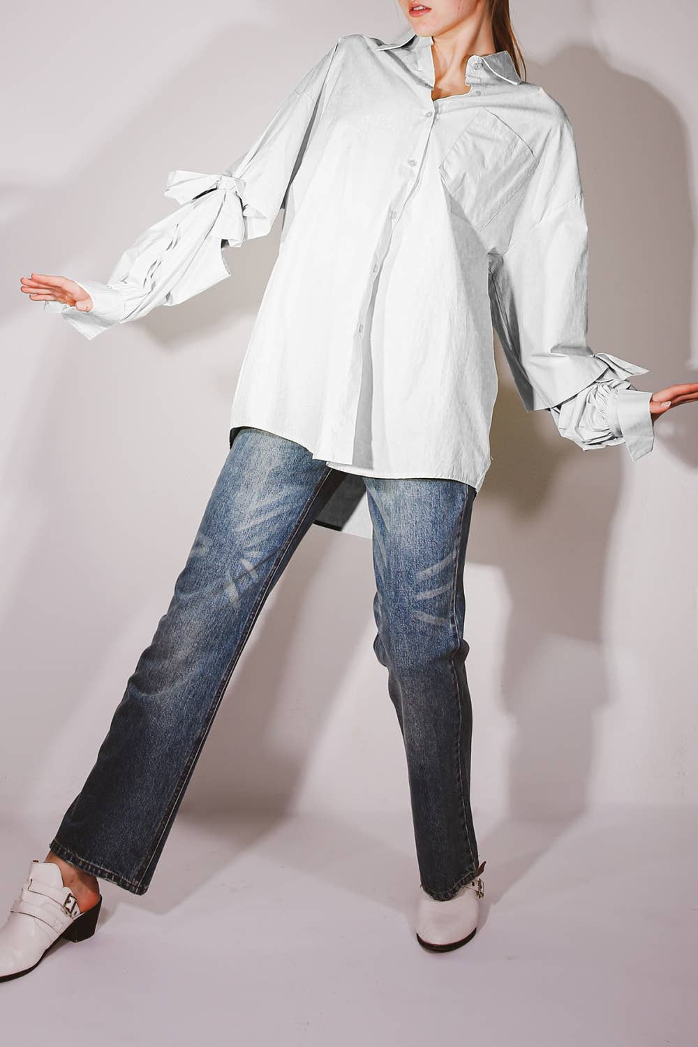 Cutout Elbow Tie Details Long Shirt