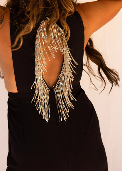 Hanging Rhinestone Tasseled V-Neck Jumpsuit