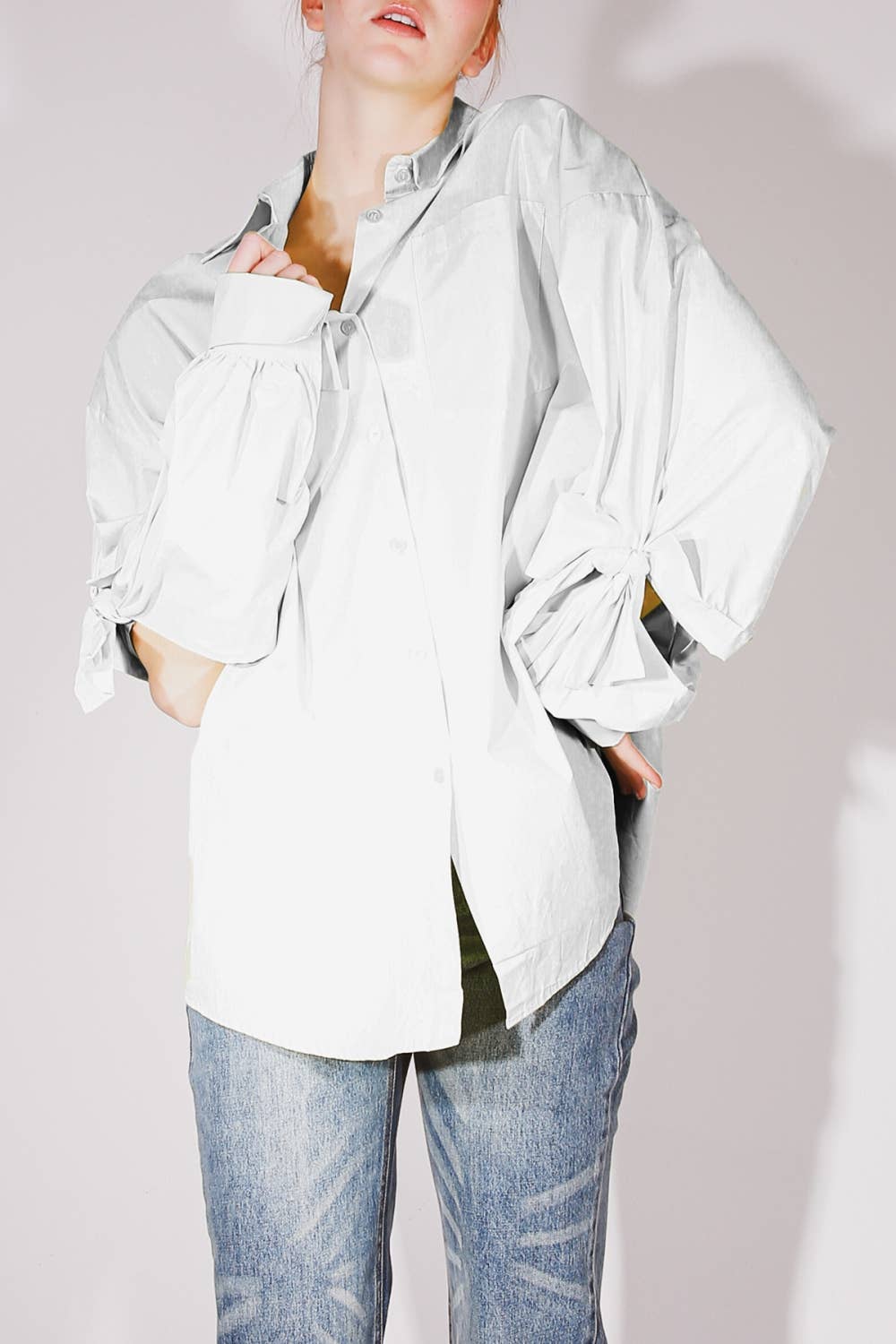 Cutout Elbow Tie Details Long Shirt